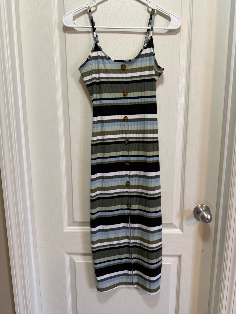 No Boundaries Olive Green Striped Midi Dress